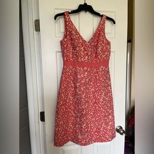 Cotten Linen J. Crew Coral Floral Midi Dress